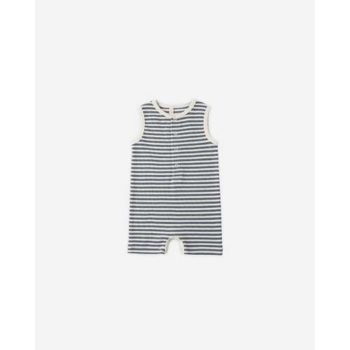 Ribbed Henley Romper Ocean Stripe