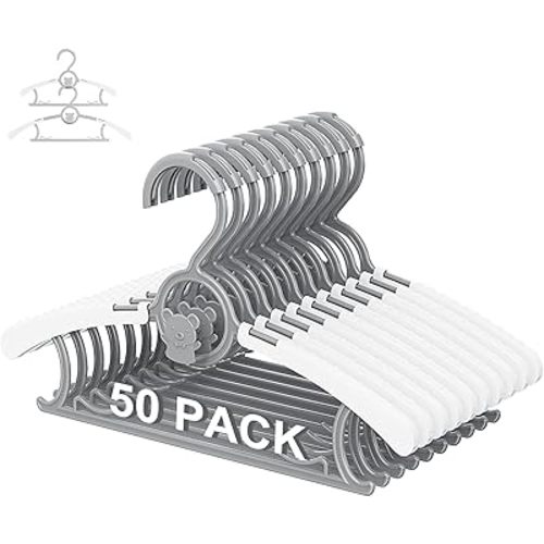 50 Pack Baby Hangers for Nursery Closet, 11-14.5" Extendable Adjustable Non-Slip Kids Baby Clothes Hangers Toddler Infant Pants Hangers Plastic for Baby Girls Boys Children Newborn Organizer