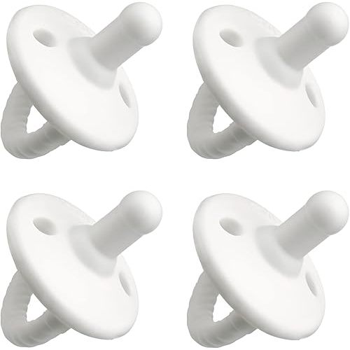 Comfy Cubs Baby Pacifiers, 4 Pack for 6-18 Months - Soft Breast-Like Nipple Shape - CPSIA Compliant Silicone Pacifier for Newborns - Girl Pack Baby Essentials - Ideal Newborn Gift Set - White