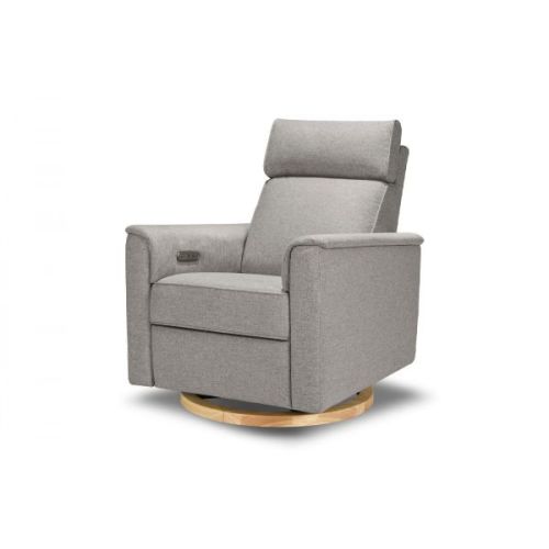 Willa Power Glider Recliner w/ adj. headrest & USB in Performance Grey Eco-Weave w/Light wood base | Monogram by Namesake