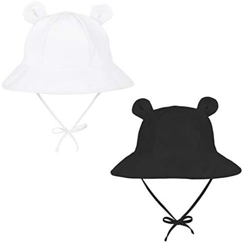 Zando Wide Brim Baby Sun Bucket Hat 0-4T UPF 50+ - Sun Protection Toddler Beach Hats with Bear Ears Infant Hat Adjustable