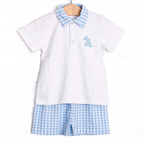 Magical Silhouette Embroidered Polo Short Set, Blue – Stitchy Fish