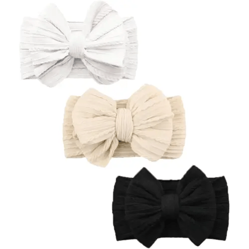 Baby Bows Headbands Soft Nylon Handmade Hair Accessories for Newborn Infant Toddler Kids (3 Mixed White, Large)