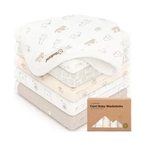 6-Pack Cami Baby Washcloths for Newborn, Cotton Face Wash Cloths for Babies, Soft & Absorbent Baby Bath Towels