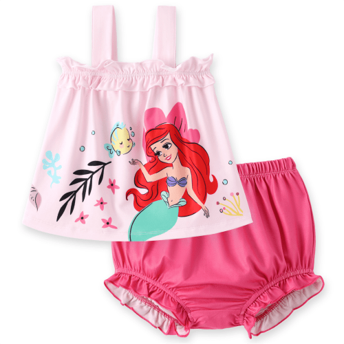 Disney Princess Baby Girls Ariel Graphic Ruffle Sleeveless Tee, Bloomers Shorts Set, 0-18 Months