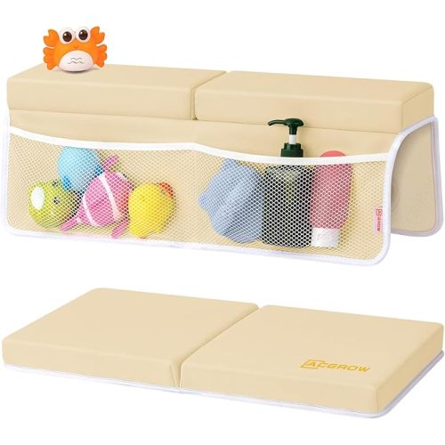 Bath Kneeler and Elbow Rest Pad Set - Comfortable 1.5” Thick Baby Bath Kneeler Pads with Toys Organizer, Non-Slip Knee Arm Support Bathtub Mat, Quick-Drying Kneeling Pad for Baby Bath Time