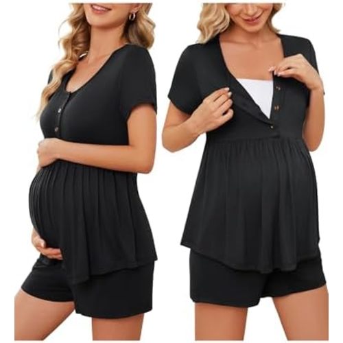 JiniGolla Women's Maternity Nursing Pajamas Shorts Set Postpartum Lounge Sets for Women Breastfeeding Sleepwear Pregnancy Pjs