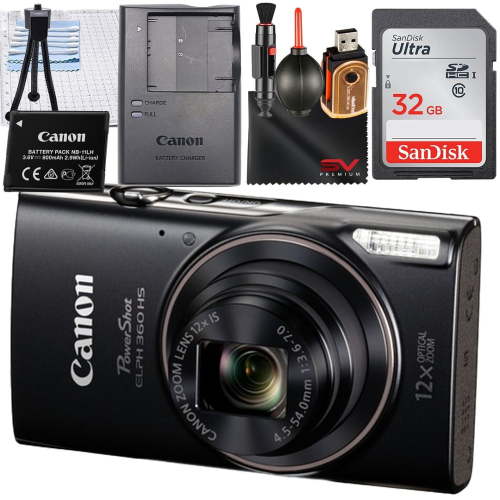 Canon PowerShot IXY650 HS Digital Camera (Black) with SanDisk 32GB Memory Card + Cleaning Pen + SV Premium Accessory Bundle (International Version)