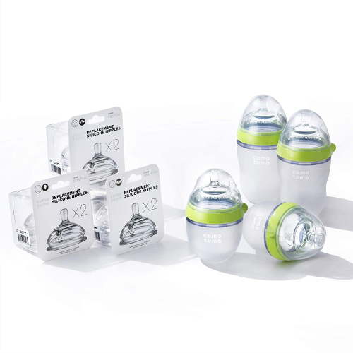 Comotomo Safe Infant Vented BPA-Free Baby Bottle Bundle, Green, 7 Piece Set