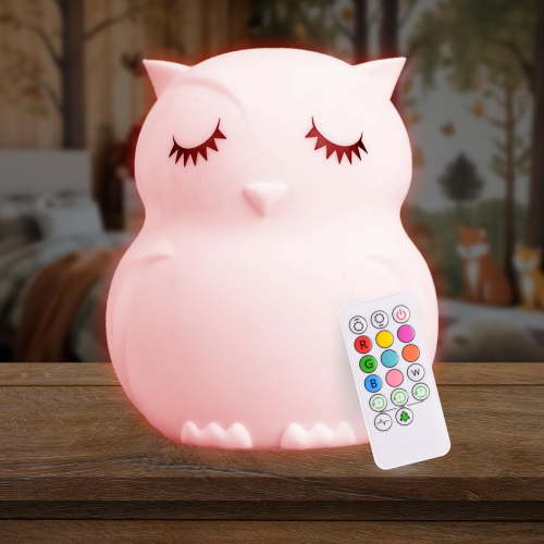 LumiPets Nursery Nightlight: Owl-Shaped Baby Nightlight - Rechargeable with Remote