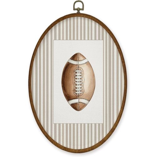 WULQYING Football Wall Art Decor, Sports Nursery Oval Framed Canvas Art Prints, Neutral Striped Classic Rugby Football Wall Hanging Decor for Kids Nursery Boys Home Bedroom Sport Room, 8.6x11.4 Inches