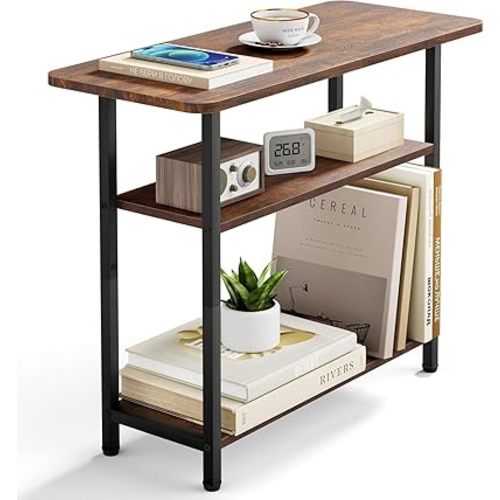 SLEEPING LAMB Side Table for Living Room, 3-Tier End Table for Small Space with Wide Storage Tabletop, Rustic Brown Narrow Nightstand for Bedroom, Sofa Couch