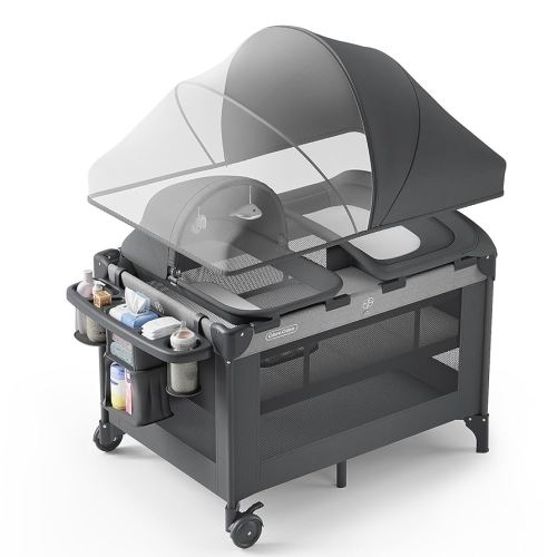 4-in-1 Baby Bassinet with Playard, Sleeper Nest, Changing Table, Mosquito Net & Canopy, Storage and Toys for Newborn to Toddler