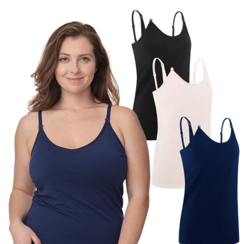 Under Control Nursing Cami Tank Tops for Breastfeeding Women Nursing Tops Maternity Shirts, Camisoles with Built in Bra 3Pack