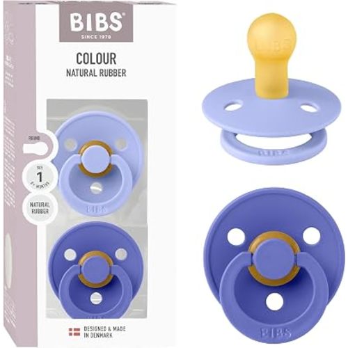 BIBS Colour Pacifier, 0-6 Months, 2-Pack, Round Nipple, Hush/Grape