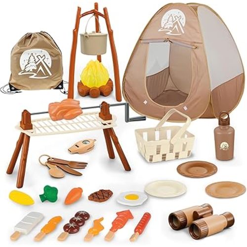 Kids Camping Set with Pop Up Tent - Lightweight Waterproof Kids Camping Toys Kit for Baby Boys Girls Toddlers Children Christmas Birthday Gifts Toys for 3 4 5 6 7 Year Old (AMA005-1-1)