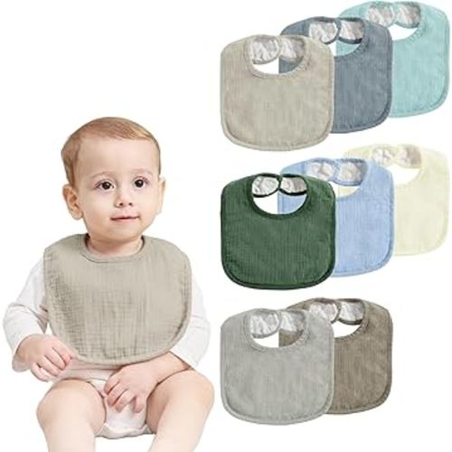 JELLYMONI 8 Pack Muslin Drool Bibs for Babies - Soft Adjustable Bandana Bib with Snaps, Absorbent Unisex Teething Bib for Newborn Girls & Boys