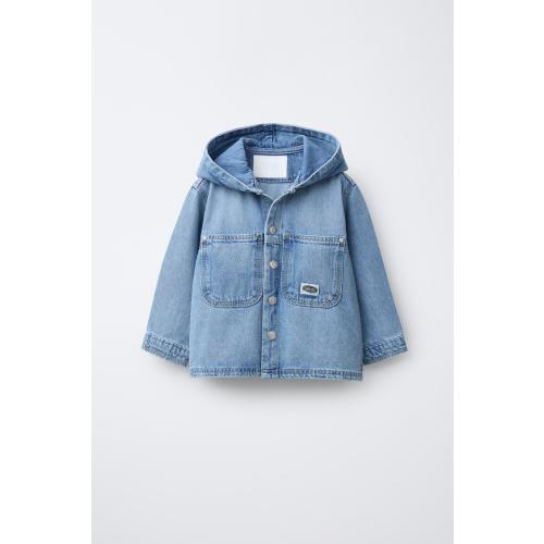 DENIM HOODIE OVERSHIRT - Mid-blue | ZARA United States