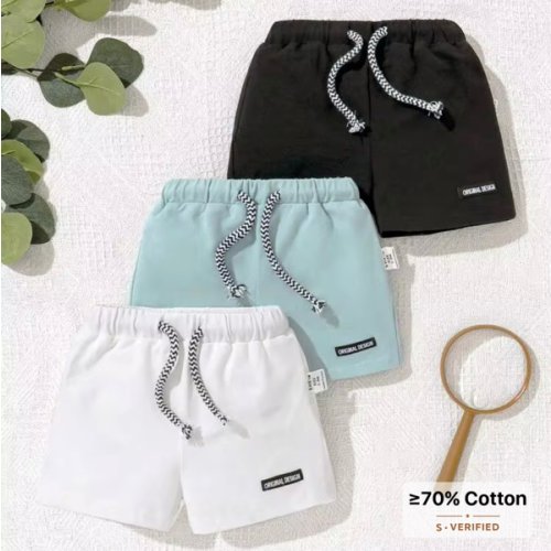 Newborn Boys' Decorative Patchwork Drawstring Waistband Casual Shorts 3pcs Set | SHEIN USA