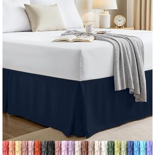 Utopia Bedding Full Bed Skirt - Soft Quadruple Pleated Ruffle - Easy Fit with 16 Inch Tailored Drop - Hotel Quality, Shrinkage and Fade Resistant, Navy