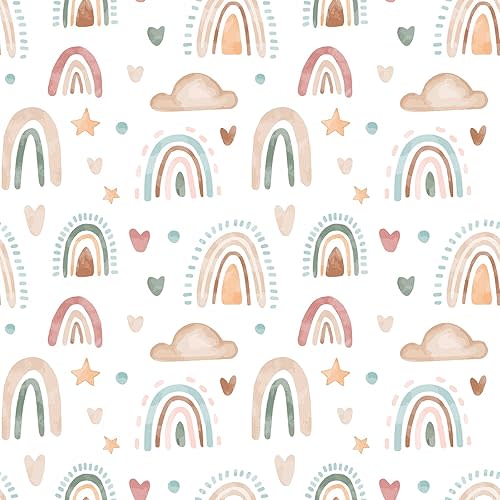 CHIHUT Peel and Stick Wallpaper Kids Watercolor Boho Rainbow Wallpaper 17.7”x100” Self Adhesive Removable Kids Contact Paper for Girls Baby Bedroom Nursery Classroom Walls Cute Cloud Heart Wall Paper