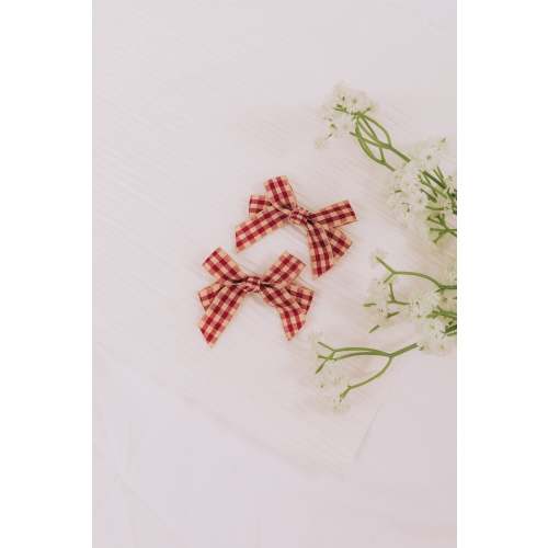 Strawberry Plaid Baby Bow Clips