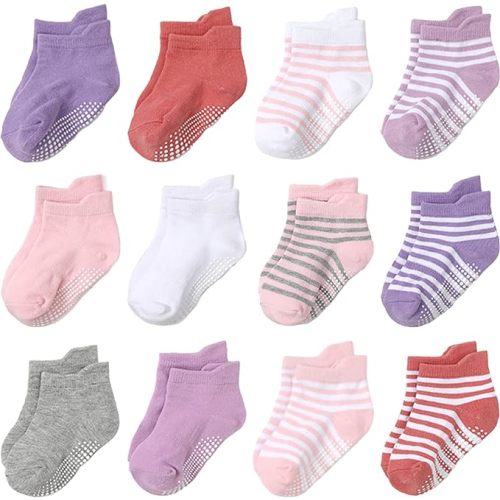 Aroveea Non Slip Grip Ankle Baby Socks 12 Pack for Toddler Boys and Girls Kids,Infant Cute Cotton Baby Socks