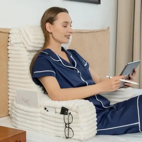 Reading Pillow for Bed, Faux Fur, 60° Ergonomic - TikTok Shop