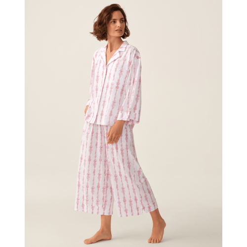 The Olivia Wide Leg Pima Pajama Set in Pink Mayfair Toile