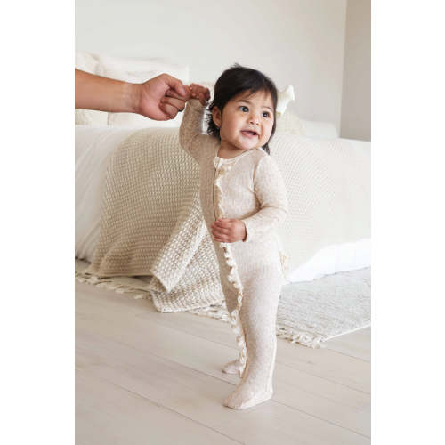 Lovely Leopard Bamboo Waffle Ruffle Zipper Footie