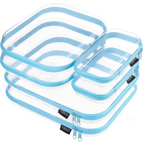 Clear Hard Shell Zipper Cases, 6 Pack, 3 Sizes, Blue