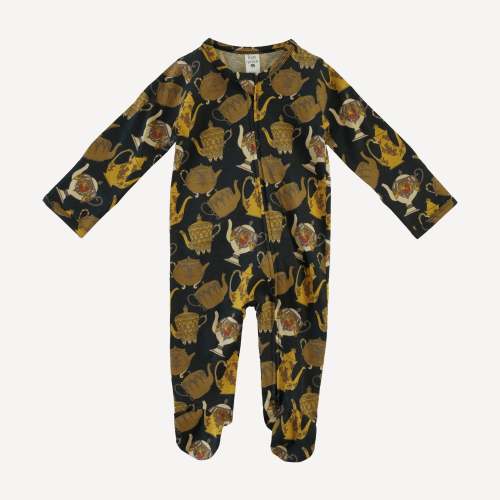 long sleeve two way zipper footie | gold teapots | organic cotton jers – kate quinn
