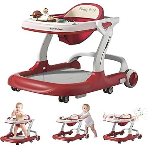 5 in 1 Baby Walker with Wheels,Adjustable Speed Activity Baby Walker,Anti-Fall Bouncer Combo Baby Walkers,Detachable Trampoline Mat for Boys Girls Babies 6-18 Months