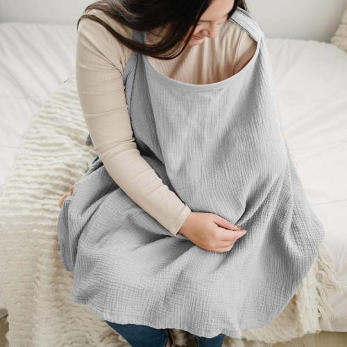 Breathable 100% Cotton Muslin Nursing Cover – Breastfeeding Privacy Apron with Arch Neckline, Versatile Stroller Cover & Multi-Use Baby Shower Gift