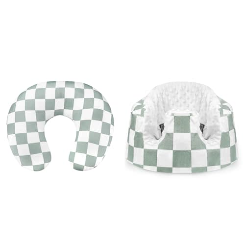 Nursing Pillow Cover and Baby Seat Cover for Bumbo Seat, Green Checkered