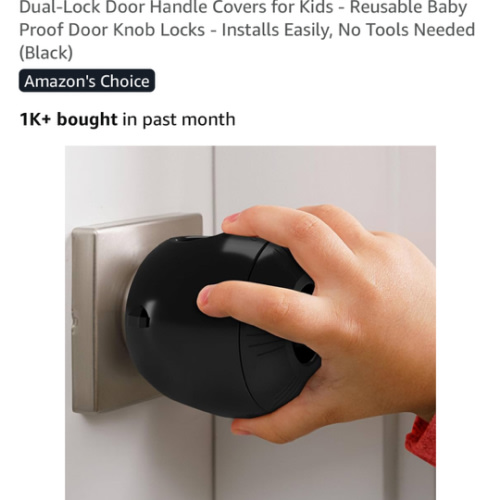 Child Safety Door Knob Cover (4 Pack) Hard-to-Remove Dual-Lock Door Handle Covers for Kids - Reusable Baby Proof Door Knob Locks - Installs Easily, No Tools Needed (Black)