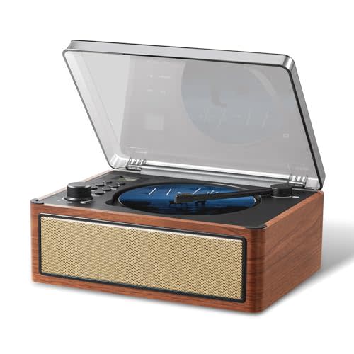 G Keni Retro CD Player with Bluetooth in/Out, Portable CD Player with Dual HiFi Stereo Speakers, Vintage Music Player with Rechargeable Battery, FM Radio, USB, AUX, CD-R/RW Compatible, Brown