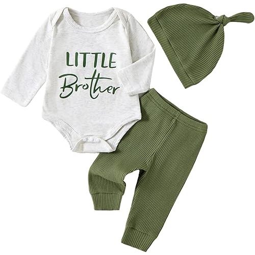 Newborn Baby Boy Clothes Little Brother Romper Solid Ribbed Knit Pant Infant Fall Winter Outfit Sets