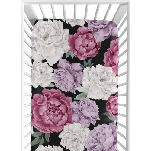 Sweet Jojo Designs Peony Floral Garden Black and Rose Fitted Crib Sheet by Sweet Jojo Designs | Wayfair