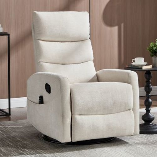 KTMBDW Rocker Swivel Recliner Chair, Manual Recliner Glider with Massage and Heat, Chenille Fabric Living Room Reclining Sofa Chair(Beige)