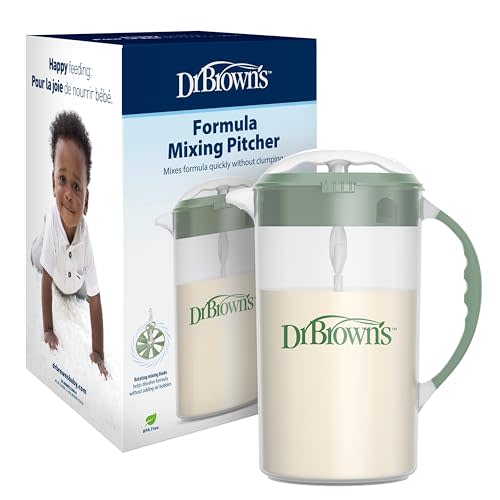Dr. Brown's Baby Formula Mixing Pitcher with Adjustable Stopper, Locking Lid, & No Drip Spout, 36oz, BPA Free, Olive