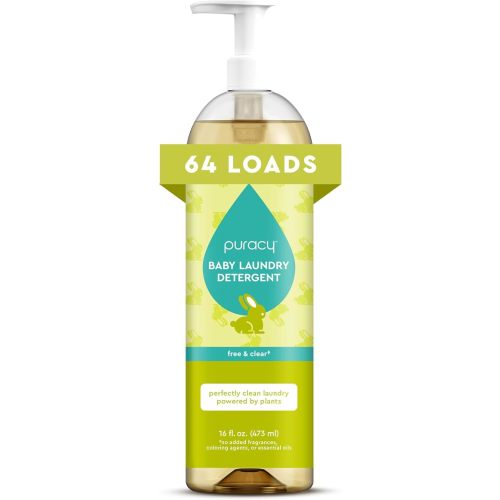 Puracy Liquid Baby Laundry Detergent - 1,4 Dioxane Free, Natural, Scent-Free Gentle Laundry Detergent Liquid Concentrate Laundry Pouch with Stain Fighting Enzymes (Baby- Free & Clear, 16oz)