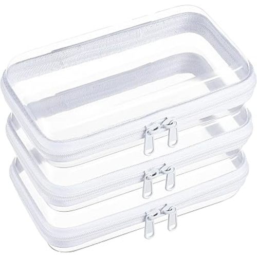 3-Pack Small Clear Hard Shell Zipper Pouches, Clear Zipper Bags, Hard Case Pouches for Purse & Diaper Bag Organizer,and Travel Essentials(3S)