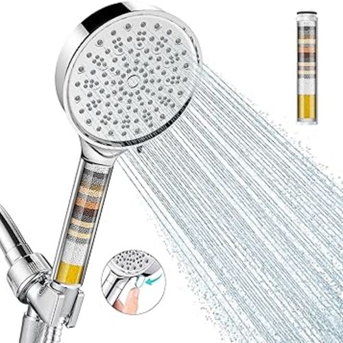 Cobbe Filtered Shower Head with Handheld, High Pressure 6 Spray Mode Showerhead with Filters, Water Softener Filters Beads for Hard Water - Remove Chlorine - Reduces Dry Itchy Skin, Chrome
