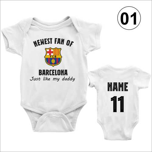 Personalized Barcelona Baby Bodysuit: Custom Name & Number Soccer Outfit