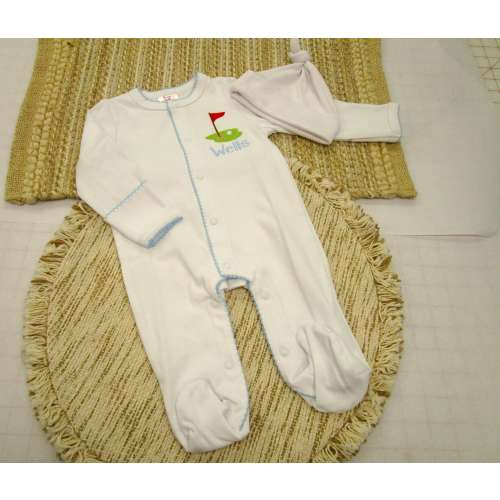 Personalized Newborn Golf Outfit: Combed Cotton Footie & Hat