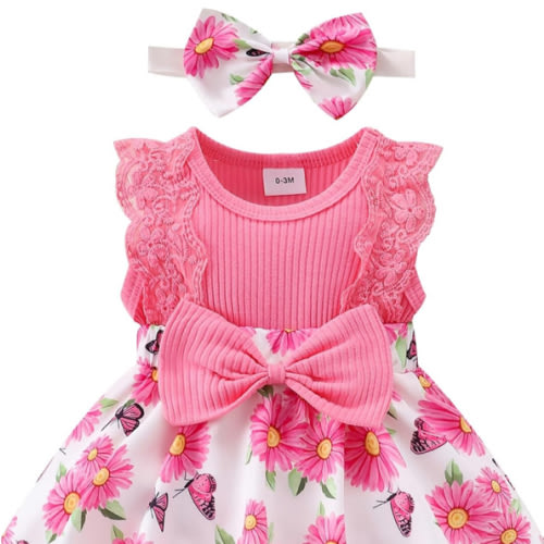 Baby Girl Clothes Newborn Romper Dress Infant Lace Ruffle Sleeveless Summer Outfits with Headband 0-12 Months