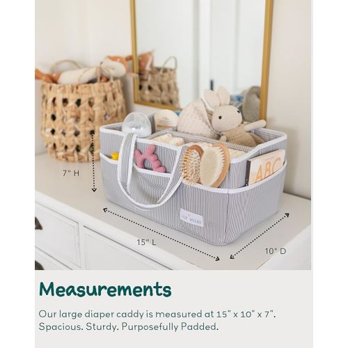 Lily Miles Baby Diaper Caddy Organizer, Baby Shower Basket for Newborn Boys or Girls, Nursery Must Haves for New Mom, Registry Favorites, Large Storage Tote for Changing Table or Car, Gray