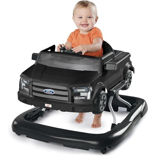 Bright Starts Ford F-150 4-in-1 Agate Black Baby Activity Center & Push Walker with Removable Interactive Steering Wheel-Toy