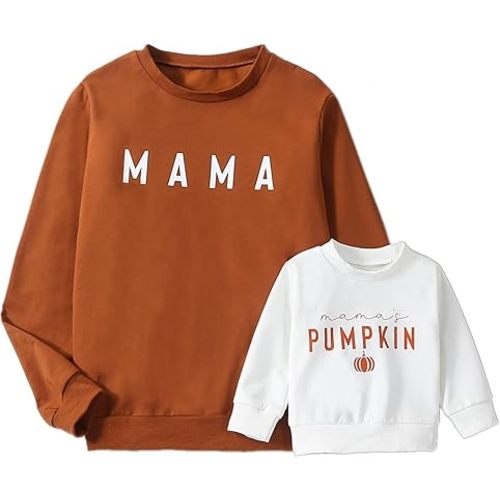 BULINGNA Mommy and Me Matching Outfit Letter Print Sweatshirt Family Matching Halloween Thanksgiving Christmas Pullover Shirt